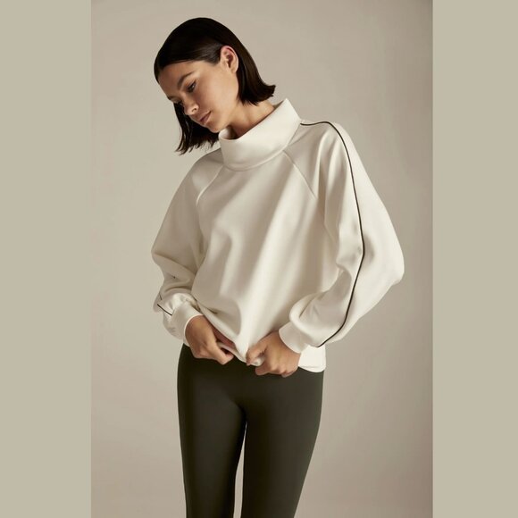 Lanston Sport Oversize Modal Sweatshirt In Neutral Cream With Tonal Brown Trim - Picture 1 of 9